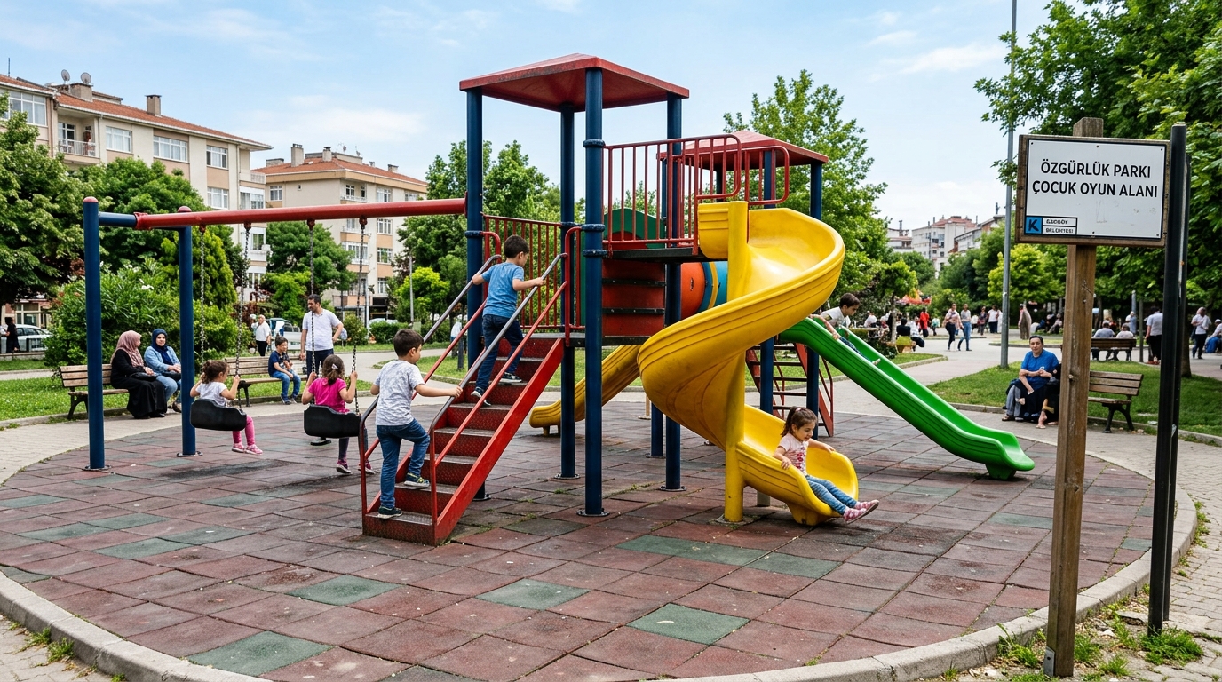 A finished playground with children playing