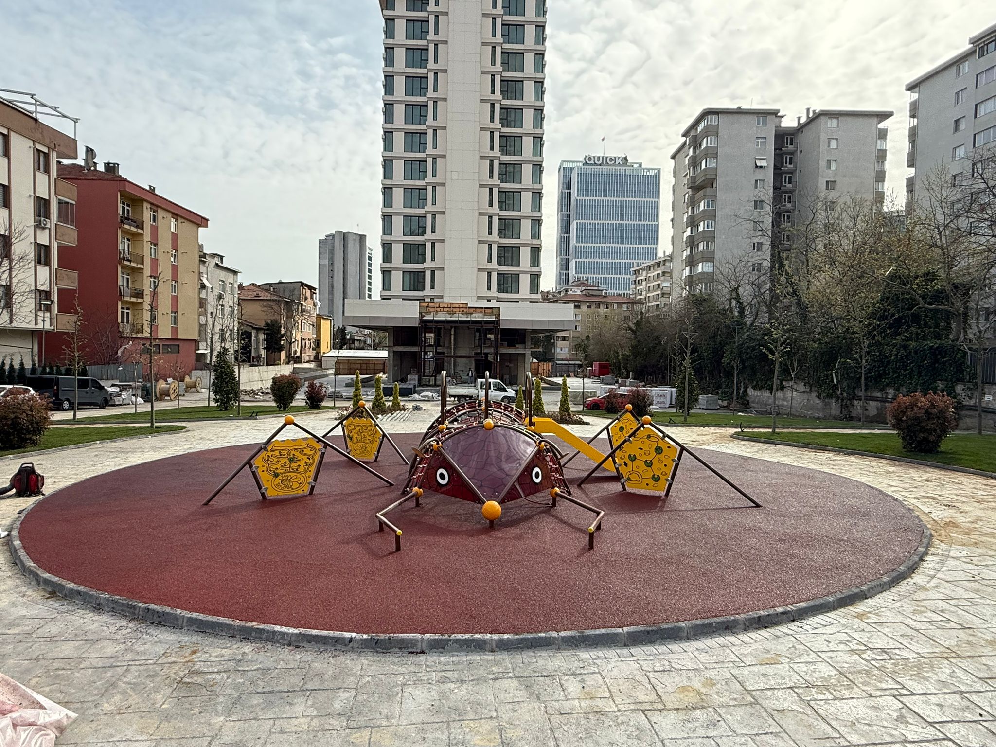 Square with spider net, Bologna, Italy